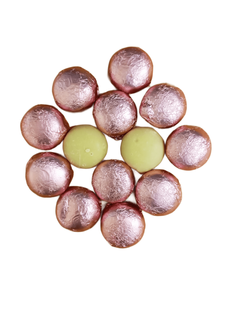 Marzipan "Mozart" in white chocolate with strawberry cream filling 1 kg.